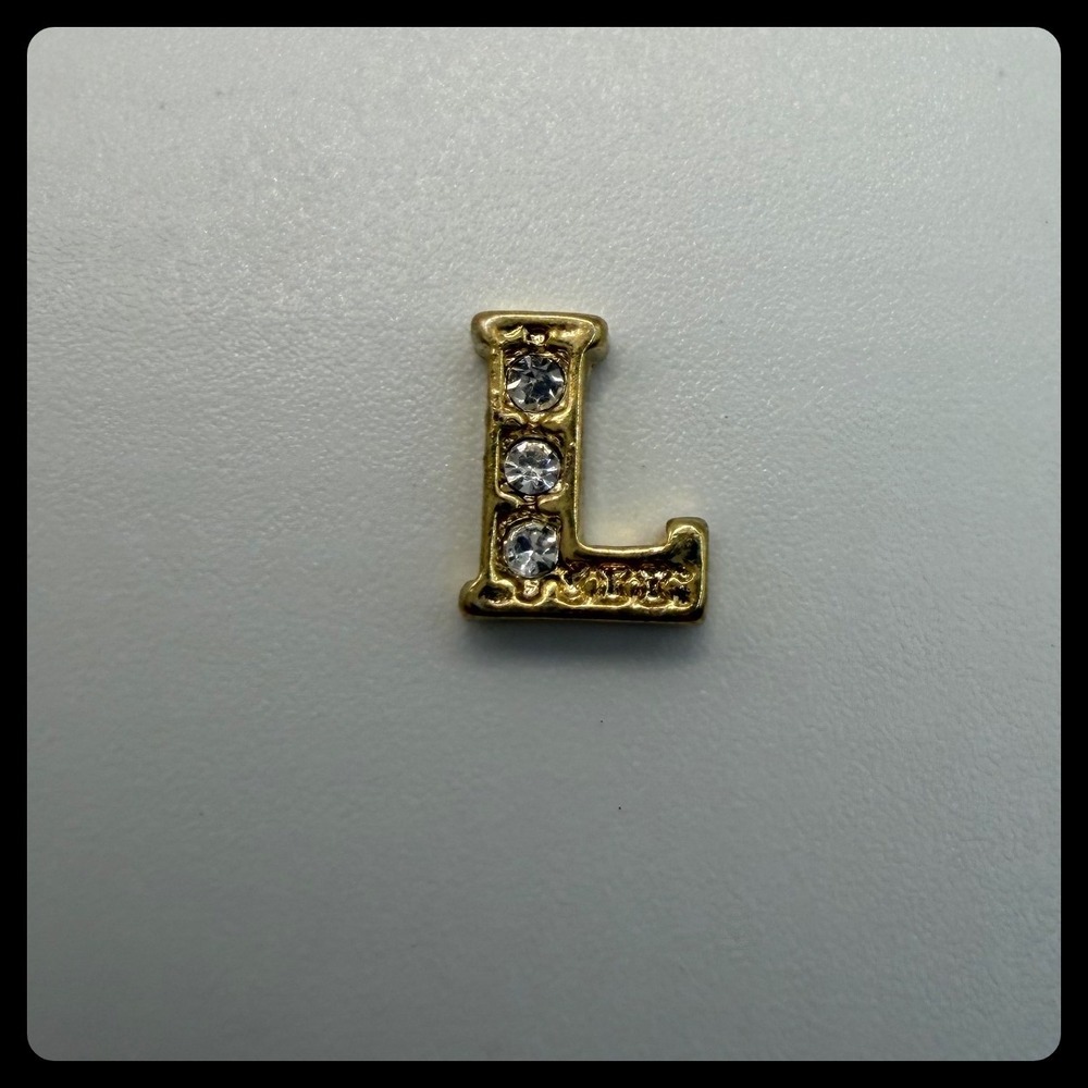 Origami Owl Floating Locket Charm Initial Letter L Gold Tone Rhinestone